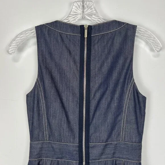 Karen Millen Womens Blue Denim Chambray Sleeveless Dress Ruffle Front size 4 - Picture 9 of 14